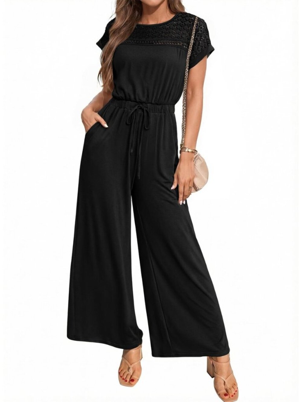 Women's Dressy Casual Jumpsuits One Piece Outfits Drawstring Wide Leg Pants